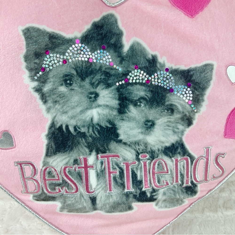 Justice Yorkie Puppy Best Friends Rhinestone Crowns Pink Heart Plush Pillow 2010 - Picture 2 of 11